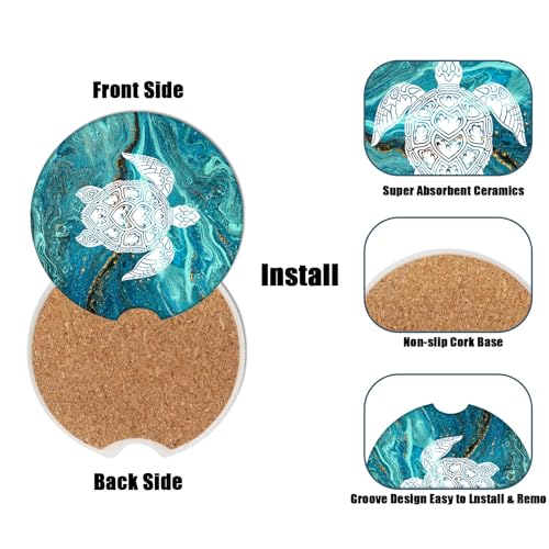Cup Holders Car Coasters - Sea Turtle Marble Absorbent Ceramic Coaster, Drink Cup Holder Coasters, Auto Accessories for Women & Men, Pack of 2 - color: Sea Turtle