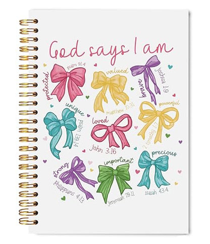 God Says I Am Christian Notebook Journal 5.5x8.3, Colorful Coquette Bow Bible Prayer Journal Notebooks for Women Note Taking, Inspirational Bible Verse Scripture Hardcover Spiral Notebook - color: Prayer Blank Book 12