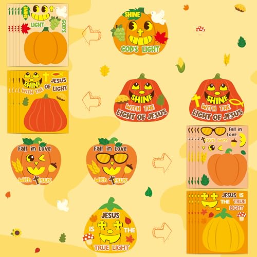 CY2SIDE 40PCS Fall Religious Pumpkin Make-a-Face Sticker Sheet for Kids - style: Religious Pumpkin
