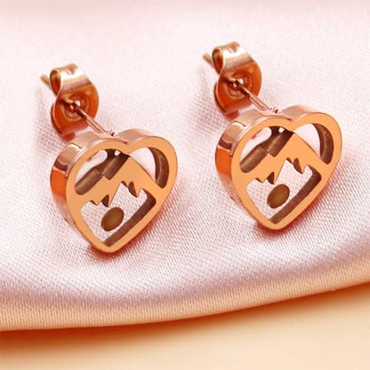 Geometry Mustard Seed Styd Earrings | Uplifting Biblical Jewelry | White/Gold/Rose Gold Stainless Steel Faith Earrings | Ideal for Christmas, Easter, Advent, Lent, Prayer Meetings - color: Heart Mountain-Rosegold