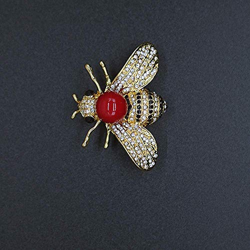 Honey Bee Brooches Crystal Insect Themed Bee Brooch Animal Fashion Shell Pearl Brooch Pin Gold Tone - color: Red pearl