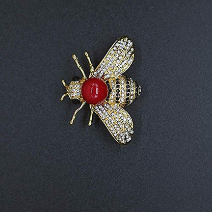 Honey Bee Brooches Crystal Insect Themed Bee Brooch Animal Fashion Shell Pearl Brooch Pin Gold Tone - color: Red pearl