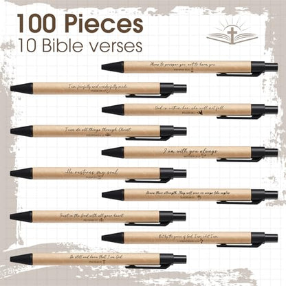 Marspark 100 Pcs Christian Pens Gift Bulk Bible Verse Retractable, Black - color: Black