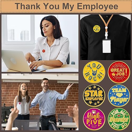 Lyrow 96 Pcs Recognition Pins Bulk Employee Appreciation Lapel Pins 3/4 Inch Recognition Enamel Cheer Gifts for Staff Team Employees Coworkers Caregiver Good Job Gift