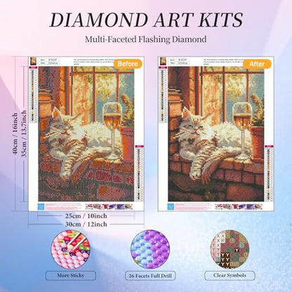Diamond Art Kits for Adults, Cozy Cat Diamond Painting Kit, 12x16 Inch - color: CYDP1P06