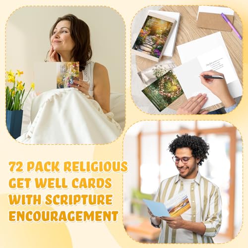 Motiskyy 72 Pack Religious Get Well Cards Bulk with Envelopes Stickers Christian Get Well Soon Greeting Cards with Scripture Encouragement Blessing 4.5 x 6.2 Inch (Bible Verse) - style: Bible Verse