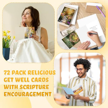 Motiskyy 72 Pack Religious Get Well Cards Bulk with Envelopes Stickers Christian Get Well Soon Greeting Cards with Scripture Encouragement Blessing 4.5 x 6.2 Inch (Bible Verse) - style: Bible Verse