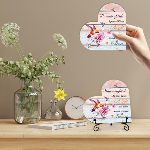Hummingbird Sympathy Gifts for Loss of Loved One, Bereavement Memorial Funeral Grief Gift for Women, Wooden Heart Keepsake Remembrance of Mom Dad Family Member - E06 - color: Coloful Heart Hummingbird