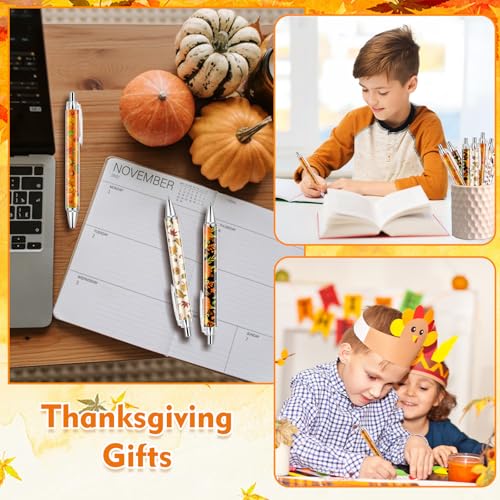 30 PCS Fall Ballpoint Pens Bulk Maple Leaf Ballpoint Pen Pumpkin Harvest Retractable Black Ink Pens for Office Autumn Thanksgiving Day - style: Autumn