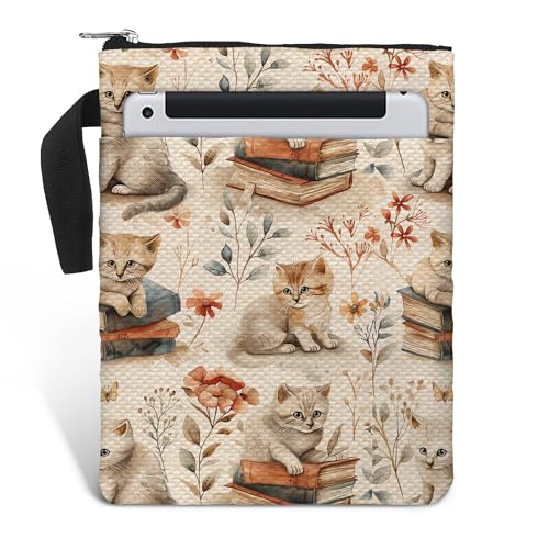 Cat Pattern Book Sleeve Bag Gift for Lovers & Librarians. Padded Book Cover Bag with Zipper & Front Pocket for Paperbacks. Washable Fabric, 11 x 8.5 Inch - color: 1. Cat Pattern