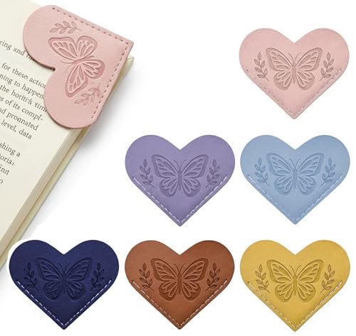 Leather Bookmarks for Women - 6 Pcs Butterfly Embossed Corner Page Bookmarks, Cute Heart Book Marks for Book Reading Lovers Teachers Students, Stocking Stuffers for Women - color: Blush Pink