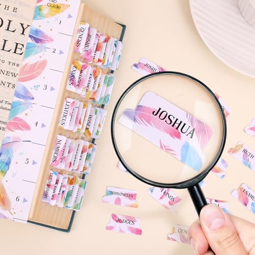 Bible Tabs For Women, 66 Large Print Laminated Bibles Chapters Index Tabs and 39 Blank Dividers Sticky Labels, Cute Beauty Feather Bible Study Supplies, Journaling Accessories, Christian Gifts for Men - style: P-feather