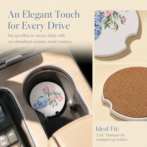 Car Coasters for Cup Holders, Pink Chinoiserie Car Coasters Set of 2, B16 - color: Pink Hydrangea