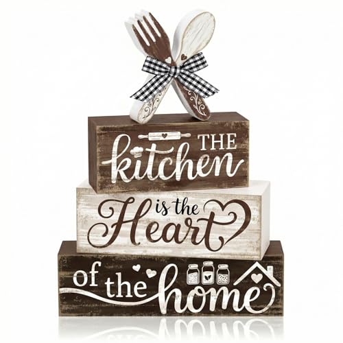 Britimes Tiered Tray Decor Set, 4 Pack, Wooden Table Sign, Farmhouse Heart - style: Kitchen