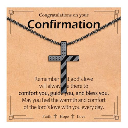 EPIRORA Cross Necklace for Men Boys, First Communion Baptism Confirmation Easter Gifts for Teens Boys, 316L Stainless Steel Chain Cross American Flag Religious Christian Jewelry Gifts, 22+2 Inches - style: Confirmation