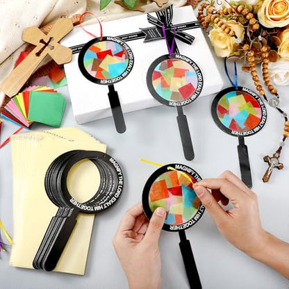 Motipuns 32 Sets Suncatcher Craft Kits for Kids, Magnify Glass Tissue Paper - style: VBS Sunday School