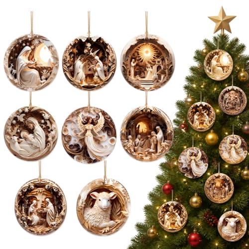Shellwei 24 Pcs Christmas Ornament Bulk Wooden Nativity Scene Music Sheet - style: Woodland