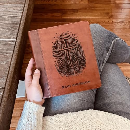 STARKENBURG COMPANY Personalized ESV Study Bible, Custom Engraved Fingerprint & Cross Bible with Name, ESV Wide Margin for Note Taking, Gift for Baptism