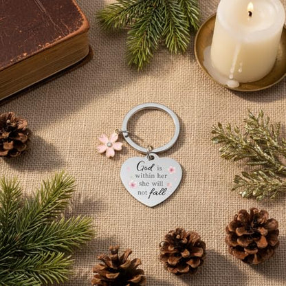 Bible Keyachain Christian Gifts for Women Cross Keychain Religious Gifts Bible Gift Faith Gift for Men - color: God is Within Her,she Will Not Fall