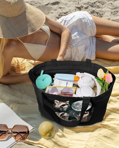 Miss Adola Large Tote Bag for Women - Canvas Tote Bag with Zipper Aesthetic Reusable Shoulder Bag for Gym, Travel, Work - style: Three Raccoon