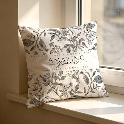 Christian Amazing Grace Hymn Pillow Cover 18x18 - color: White-flower