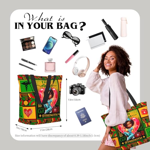 Tote Bag For Women, Tote Bag With Zipper Large Shoulder Bag For Women Travel, Work, Office, College, Nursing - color: African American Nurse