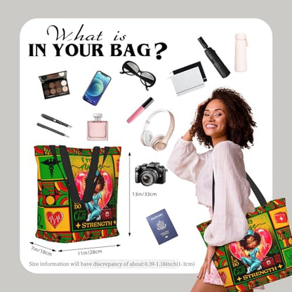 Tote Bag For Women, Tote Bag With Zipper Large Shoulder Bag For Women Travel, Work, Office, College, Nursing - color: African American Nurse