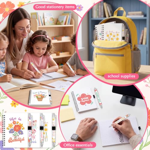 Resurhang 24 Sets Inspirational Spiral Notebook with Pens - style: Flower