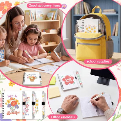 Resurhang 24 Sets Inspirational Spiral Notebook with Pens - style: Flower