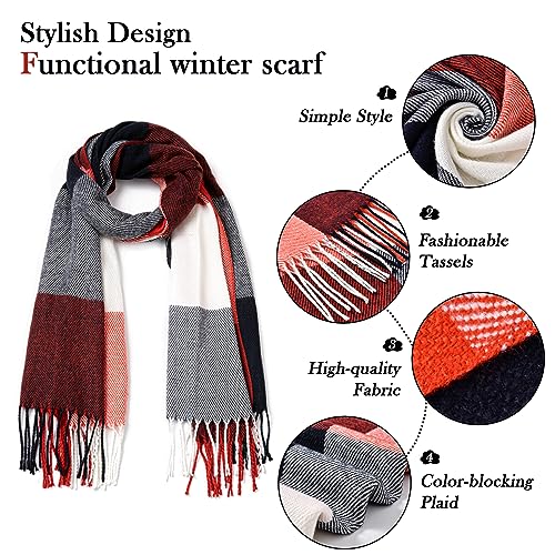 Clothirily Womens Winter Scarf, Oversized Long Blanket Plaid Shawl Wrap - color: Red Blue Lattice