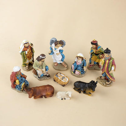 11-Piece Nativity Set - Hand-Painted Resin Holy Family Figurines, Complete Christmas Nativity Scene with Angel, 3 Kings, Shepherds & Animals for Home Decor & Gifts