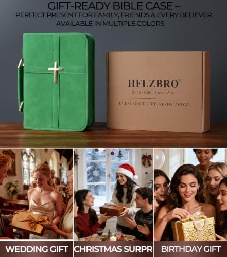 Vegan Leather Bible Cover Case, Bible Bag for Men Women, Gift Box Packaging - color: Green