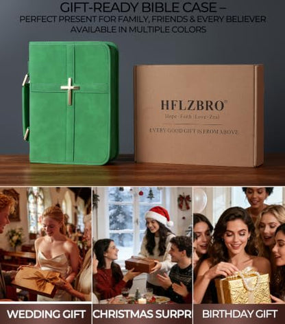 Vegan Leather Bible Cover Case, Bible Bag for Men Women, Gift Box Packaging - color: Green