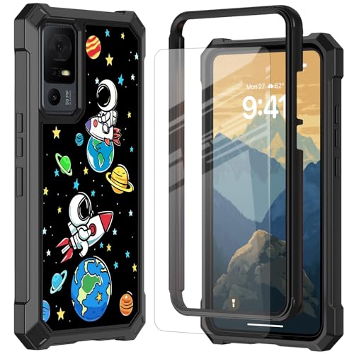 RYUITHDJP for TCL 40XE/TCL 40X Phone Case with Tempered Glass Screen Protector,Dual Layer Shockproof Corners Protection Case for TCL 40XE/TCL 40X,Astronaut Planet Design - color: Astronaut Planet Design, size: TCL 40XE/TCL 40X