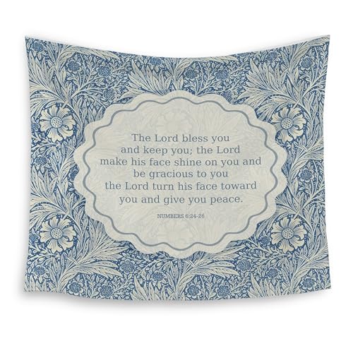 HUGANE Blue Floral Christian Tapestry, Numbers 6:24-26 Bible Verse Wall Tapestries, Vintage Botanical Religious Blessing Hanging Wall Decor for Home Bedroom Living Room, 50x60 Inch - color: colour-08