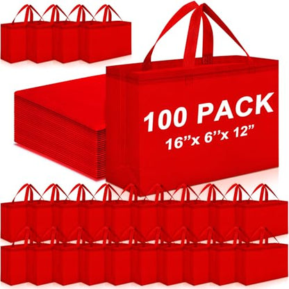 Windyun 100 Pcs Reusable Grocery Bags Large Shopping Tote Bulk, Red - color: Red