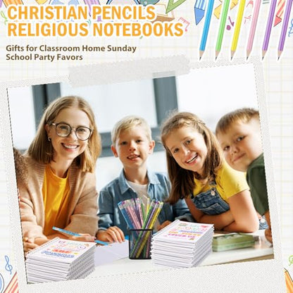 Crtiin 48 Pcs Christian Notepads Pencil Set Kids School, Bible Gift White 2 - color: White, style: White Jesus 2