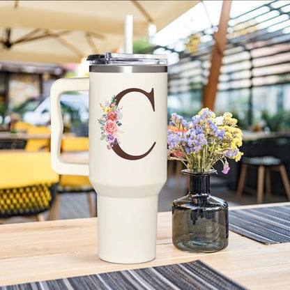 Personalized Gifts for Women, Customized Mother's Day, Birthday, Xmas Gift For Grandma, Mom, Wife, Friends, Sisters, Coworkers, Monogrammed Tumbler 40oz with Lid and Straw - color: C