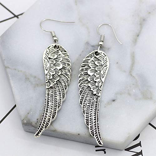 Silver Zinc Alloy Dangle Earrings, Angel Wing Feather Design for Women, Vintage Style, Christmas Jewelry