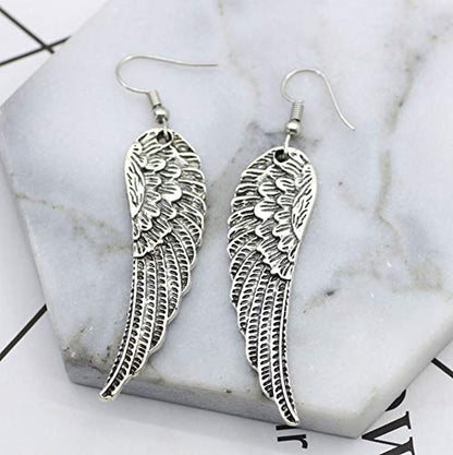 Silver Zinc Alloy Dangle Earrings, Angel Wing Feather Design for Women, Vintage Style, Christmas Jewelry