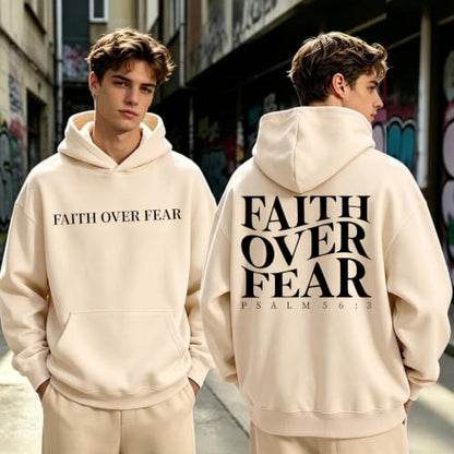 Faith Over Fear Christian Hoodies for Men Religious Jesus Hoodie Bible Verse Graphic Sweatshirt Fleece Pullover - color: Apricot, size: XX-Large