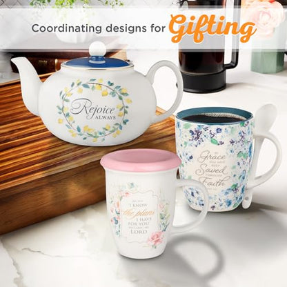 Christian Art Gifts Coffee and Tea Mug with Ceramic Spoon Set for Women - color: Grace/Navy Blue