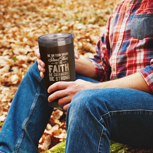 Christian Art Gifts Stainless Steel Double Wall Vacuum Insulated Tumbler 18 oz - color: Brown/Stand Firm