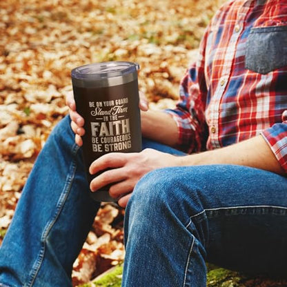 Christian Art Gifts Stainless Steel Double Wall Vacuum Insulated Tumbler 18 oz - color: Brown/Stand Firm