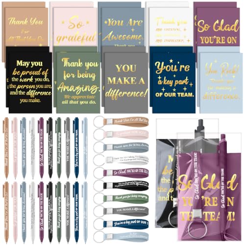 Eersida 80 Pcs Thank You Gifts Bulk Employee Inspirational Notebook Pen with Silicone Keychain Motivational Mini Notepad Ballpoint Pen Sets for Teacher Staff Volunteer Coworker School Office Supplies - color: Classic, style: Appreciation