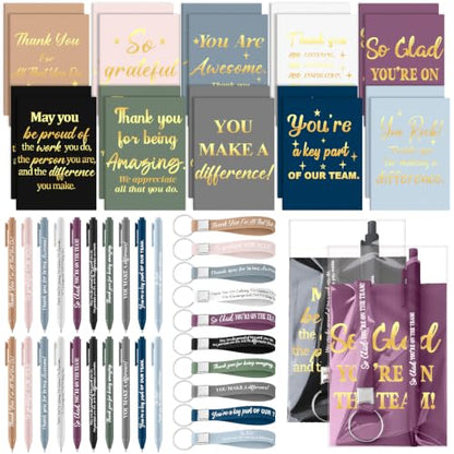 Eersida 80 Pcs Thank You Gifts Bulk Employee Inspirational Notebook Pen with Silicone Keychain Motivational Mini Notepad Ballpoint Pen Sets for Teacher Staff Volunteer Coworker School Office Supplies - color: Classic, style: Appreciation