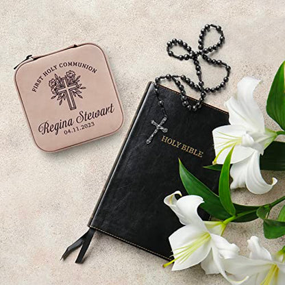 First Communion Gifts for Girls - Custom Jewelry Box for 1st Holy Communion, Personalized with Name and Date I 6 Designs & 5 Colors I First Communion Keepsake - D3 - style: Design 3