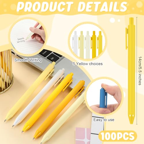 100 Pcs Ballpoint Gel Pens Bulk Retractable, Yellow Series - style: Yellow Series