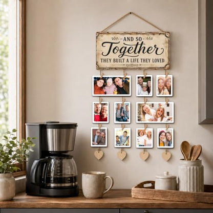 Family Picture Frames Collage Wall Decor Photo Hanging Display - color: Distressed Tan