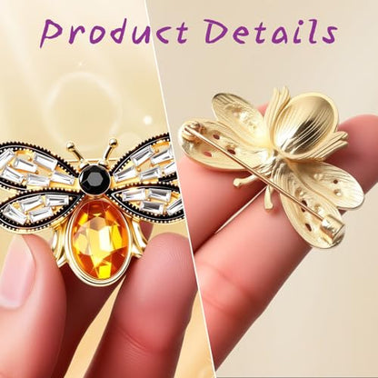 3 Pcs Bee Brooch Pin, Rhinestone Crystal Bumble Bee Jewelry Lapel Pin
